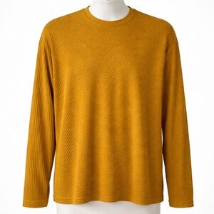 Bruno‎ Mens Striped Ribbed Microfiber Shirt Size L Gold Long Sleeve Casual Italy